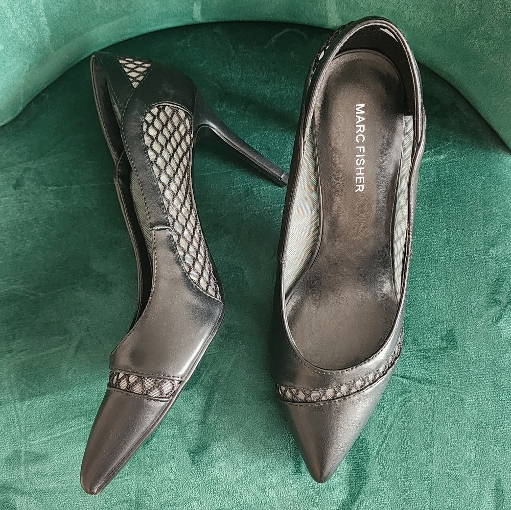 Marc Fisher Black Mesh Detail Pump Heels
